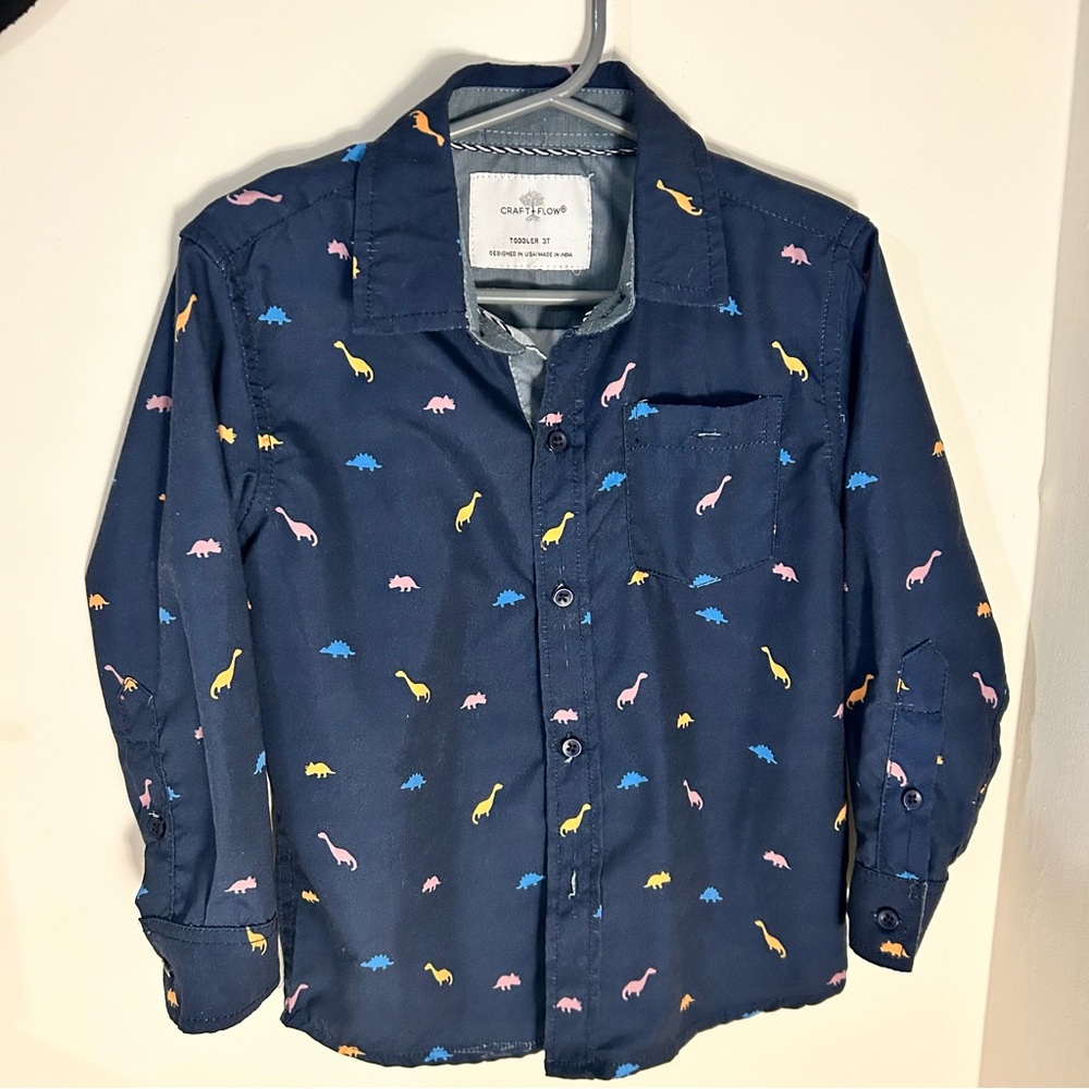 Toddler Boy Dinosaur Dress Shirt in Navy